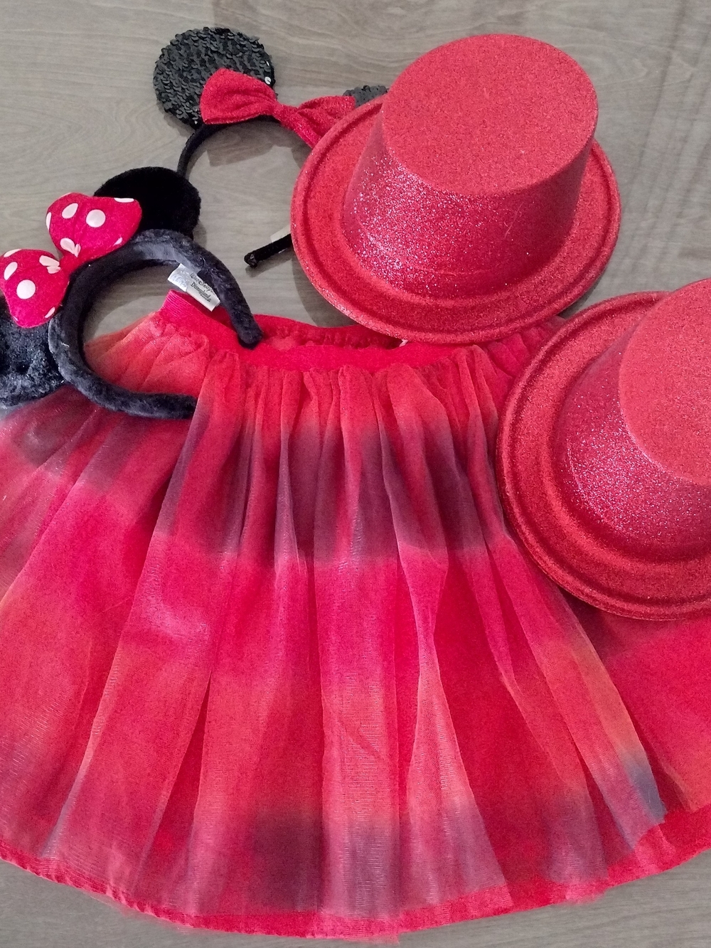 Minnie Mouse Ear Headbands Red Glitter Hats Tulle Skirt Costume Accessories